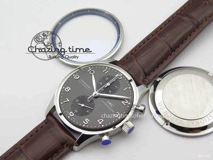 MIROTIME 0719 Supportive Portuguese Chrono IW371431 ZF 1:1 Best Edition Gray Dial On Brown Leather Strap A79350 (Slim Movement) 7261